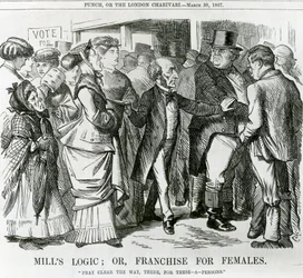 La logica di Mill: o, il suffragio per le donne, vignetta da Punch, Londra, 1867